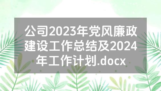 公司2023年党风廉政建设工作总结及2024年工作计划.docx