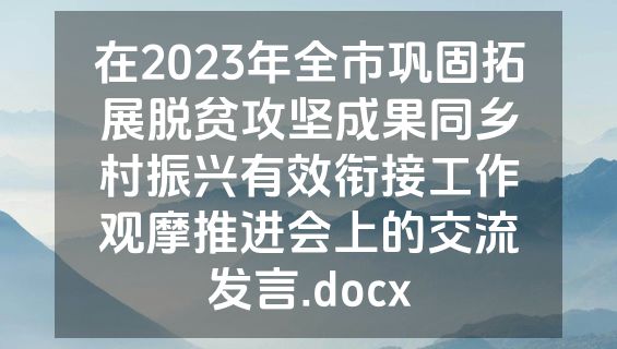 在2023年全市巩固拓展脱贫攻坚成果同乡村振兴有效衔接工作观摩推进会上的交流发言.docx