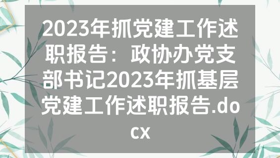 2023年抓党建工作述职报告：政协办党支部书记2023年抓基层党建工作述职报告.docx