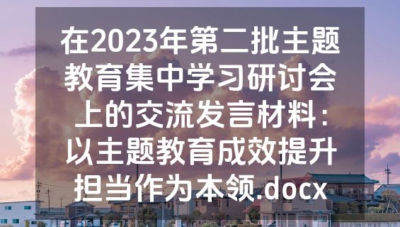 在2023年第二批主题教育集中学习研讨会上的交流发言材料：以主题教育成效提升担当作为本领.docx