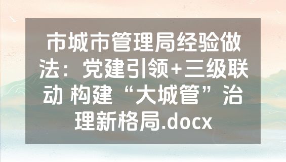 市城市管理局经验做法：党建引领+三级联动 构建“大城管”治理新格局.docx