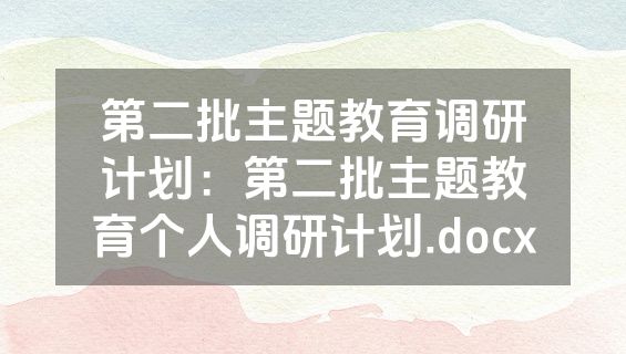 第二批主题教育调研计划：第二批主题教育个人调研计划.docx