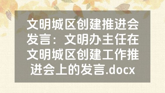文明城区创建推进会发言：文明办主任在文明城区创建工作推进会上的发言.docx