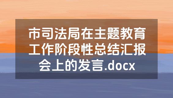 市司法局在主题教育工作阶段性总结汇报会上的发言.docx