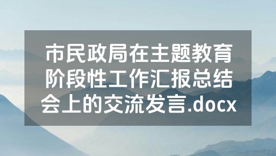 市民政局在主题教育阶段性工作汇报总结会上的交流发言.docx