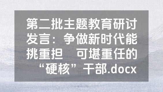 第二批主题教育研讨发言：争做新时代能挑重担    可堪重任的“硬核”干部.docx