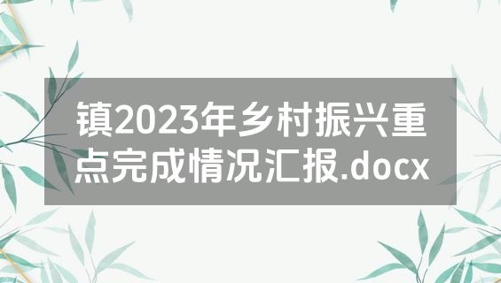 镇2023年乡村振兴重点完成情况汇报.docx