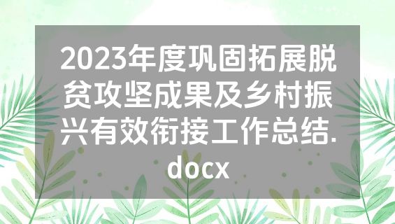 2023年度巩固拓展脱贫攻坚成果及乡村振兴有效衔接工作总结.docx