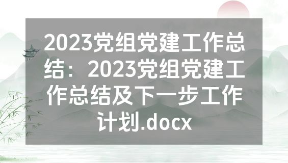 2023党组党建工作总结：2023党组党建工作总结及下一步工作计划.docx