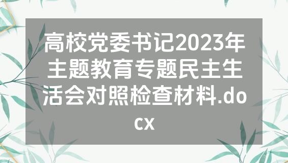 高校党委书记2023年主题教育专题民主生活会对照检查材料.docx