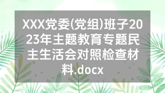 XXX党委(党组)班子2023年主题教育专题民主生活会对照检查材料.docx