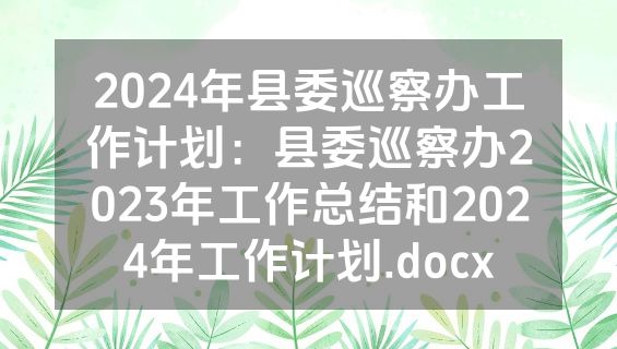 2024年县委巡察办工作计划：县委巡察办2023年工作总结和2024年工作计划.docx