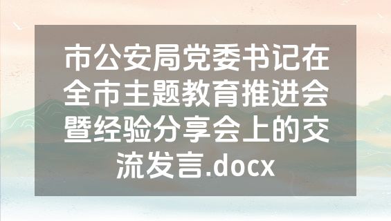 市公安局党委书记在全市主题教育推进会暨经验分享会上的交流发言.docx