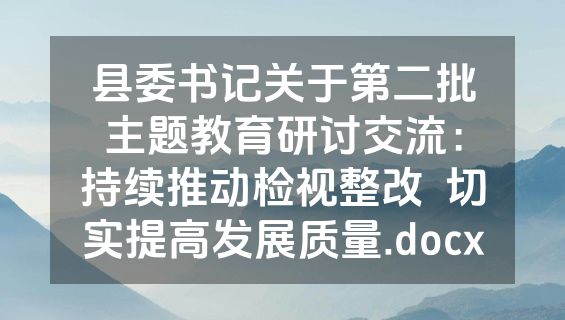 县委书记关于第二批主题教育研讨交流：持续推动检视整改  切实提高发展质量.docx