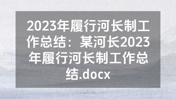 2023年履行河长制工作总结：某河长2023年履行河长制工作总结.docx