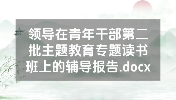 领导在青年干部第二批主题教育专题读书班上的辅导报告.docx