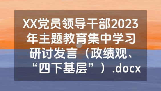XX党员领导干部2023年主题教育集中学习研讨发言（政绩观、“四下基层”）.docx