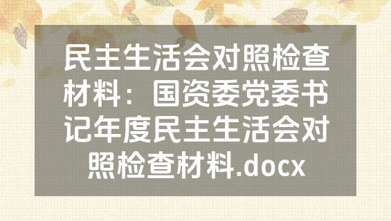 民主生活会对照检查材料：国资委党委书记年度民主生活会对照检查材料.docx