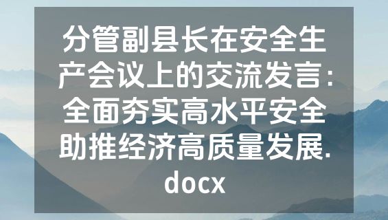 分管副县长在安全生产会议上的交流发言：全面夯实高水平安全助推经济高质量发展.docx