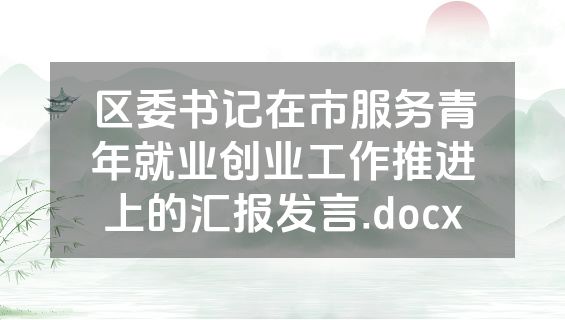 区委书记在市服务青年就业创业工作推进上的汇报发言.docx