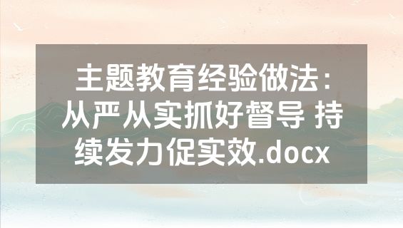 主题教育经验做法：从严从实抓好督导 持续发力促实效.docx