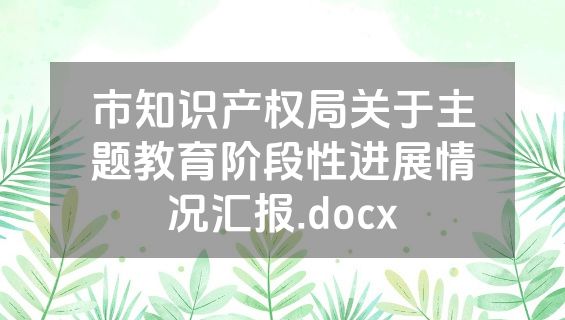 市知识产权局关于主题教育阶段性进展情况汇报.docx