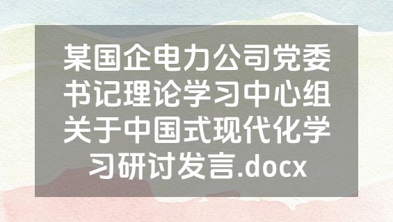 某国企电力公司党委书记理论学习中心组关于中国式现代化学习研讨发言.docx