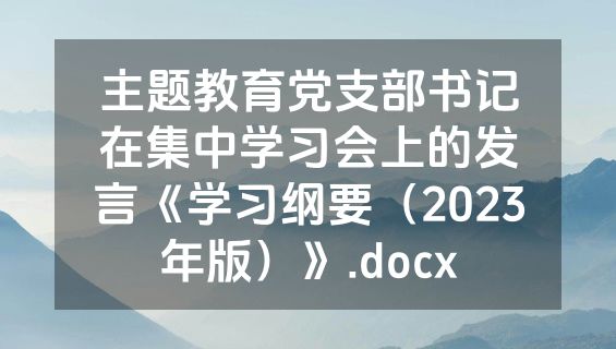主题教育党支部书记在集中学习会上的发言《学习纲要（2023年版）》.docx
