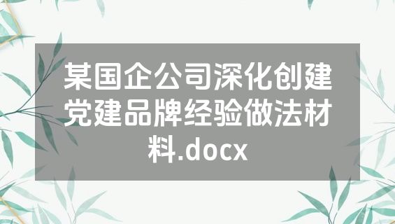 某国企公司深化创建党建品牌经验做法材料.docx