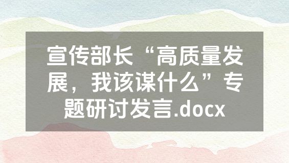 宣传部长“高质量发展，我该谋什么”专题研讨发言.docx