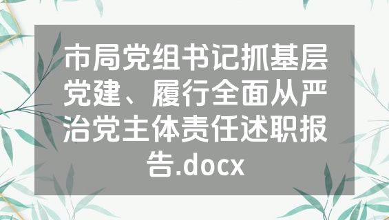 市局党组书记抓基层党建、履行全面从严治党主体责任述职报告.docx