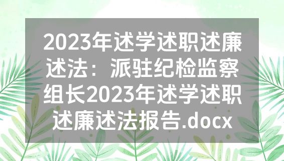 2023年述学述职述廉述法：派驻纪检监察组长2023年述学述职述廉述法报告.docx