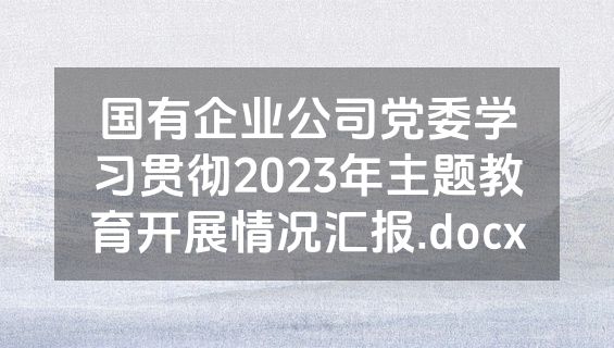 国有企业公司党委学习贯彻2023年主题教育开展情况汇报.docx
