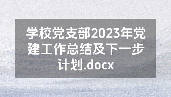 学校党支部2023年党建工作总结及下一步计划.docx