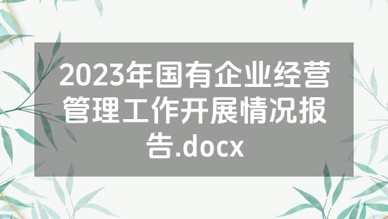 2023年国有企业经营管理工作开展情况报告.docx