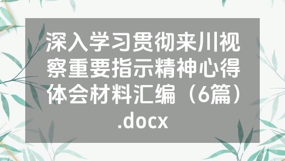 深入学习贯彻来川视察重要指示精神心得体会材料汇编（6篇）.docx