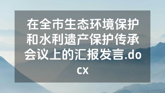 在全市生态环境保护和水利遗产保护传承会议上的汇报发言.docx