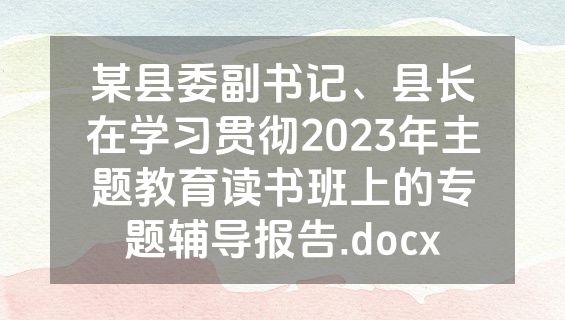 某县委副书记、县长在学习贯彻2023年主题教育读书班上的专题辅导报告.docx