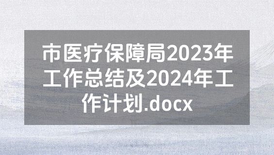市医疗保障局2023年工作总结及2024年工作计划.docx
