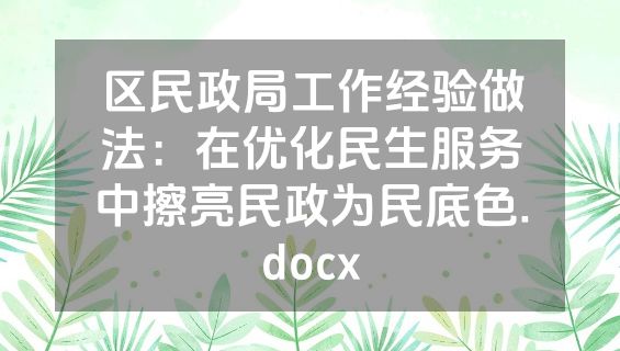 区民政局工作经验做法：在优化民生服务中擦亮民政为民底色.docx