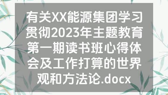 有关XX能源集团学习贯彻2023年主题教育第一期读书班心得体会及工作打算的世界观和方法论.docx