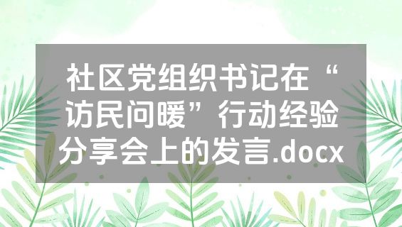 社区党组织书记在“访民问暖”行动经验分享会上的发言.docx