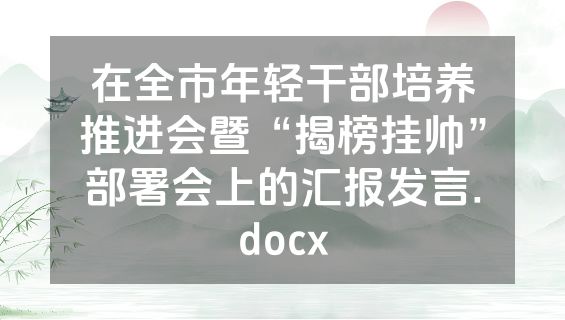 在全市年轻干部培养推进会暨“揭榜挂帅”部署会上的汇报发言.docx