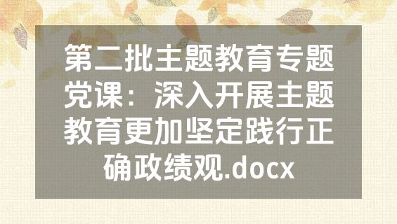 第二批主题教育专题党课：深入开展主题教育更加坚定践行正确政绩观.docx