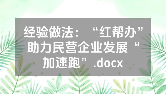 经验做法：“红帮办”助力民营企业发展“加速跑”.docx