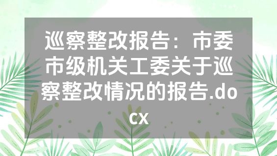 巡察整改报告：市委市级机关工委关于巡察整改情况的报告.docx