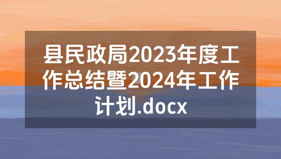 县民政局2023年度工作总结暨2024年工作计划.docx