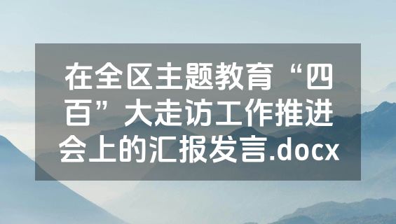 在全区主题教育“四百”大走访工作推进会上的汇报发言.docx