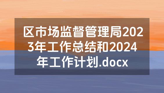 区市场监督管理局2023年工作总结和2024年工作计划.docx