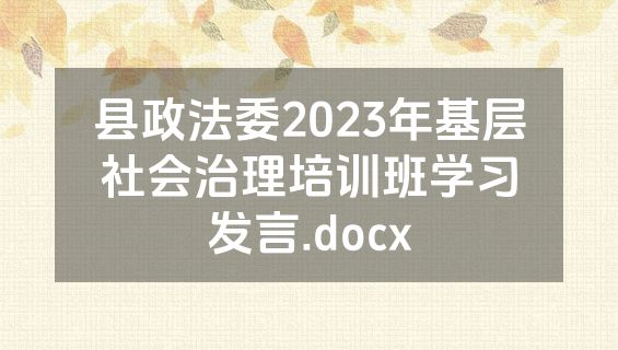 县政法委2023年基层社会治理培训班学习发言.docx